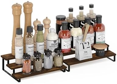 Furinno RAVEL Kitchen Countertop Organizer Set of 2, 3-Tier Counter Shelves, Kitchen Storage, Expandable, Spice Rack, for Pantry, Coffee Bar, Amber Pine