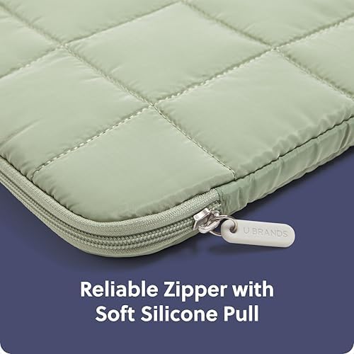 U Brands Nylon Puffy Zipping Large Laptop Sleeve, 10.5" x 15", MacBook Bag, Laptop Case for MacBook Pro, MacBook Air, Chromebook, HP Computer, Matcha Green