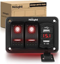 Nilight 2 Gang Rocker Switch Panel with Dual USB Socket Voltmeter