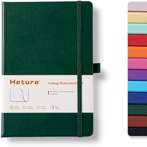 Heture Hardcover Notebooks, 6 Packs A5 Lined Journals Notebook for Writing 160 Pages, 8.2 x 5.5 inch, 6 Colors Classic Ruled Notebooks for College/Work/Travel (Forest Green, 1 Pack)