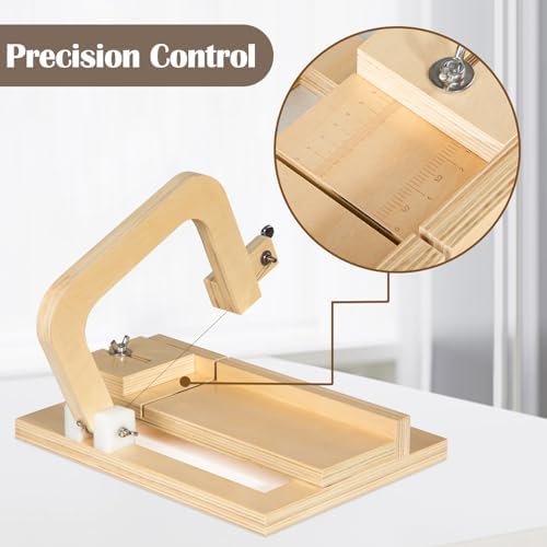 Professional Soap Cutter with Wire, Adjustable Wooden Cutting Tool Soap Slicer for DIY, Cheese, Butter, Cake, Bread Making