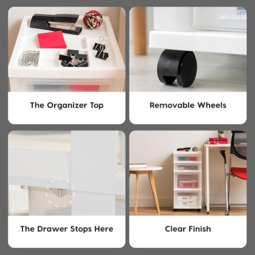 IRIS USA 4-Drawer Rolling Storage Cart, White/Clear