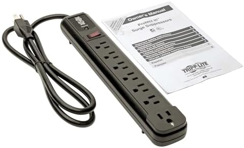 Tripp Lite 7 Outlet (6 Right Angle + 1 Transformer Outlet) Surge Protector Power Strip, 4ft Cord, Black, Lifetime Limited Warranty & $25K INSURANCE (TLP74RB)