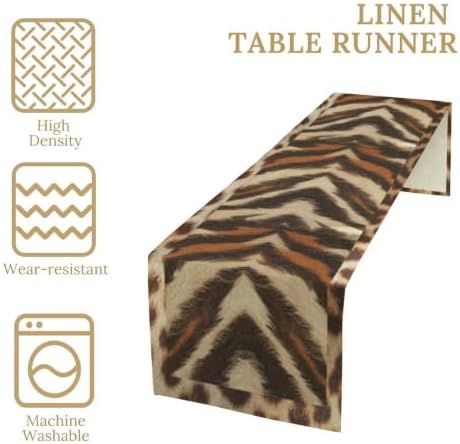 Tiger Animal Skin Print Table Runner, Rustic Cottage Country Farm Animal Fur Skin Pattern Western Style Black Brown Print Dinner Runner for Home Kitchen Dining Table Decoration 13"x70"
