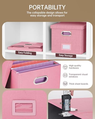 Oterri File Organizer, File Box, File Cabinet for Letter File Folder Storage, Portable Storage Bins with Lids for Office/Decor/Home, 1 Pack, New-pink-Box only