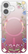PopSockets iPhone 16 Phone Case with MagSafe, Wireless Charging Compatible, Disney - Boho Wildflowers Maroon