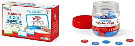 hand2mind Elkonin Boxes Magnetic Dry Erase Boards and Lowercase Alphabet Chips Sets for Literacy Learning