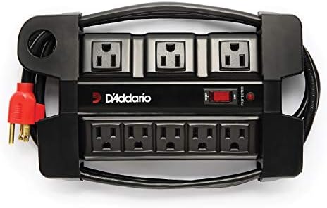 D'Addario Tour-Grade Power Base - Surge Protector Outlet - Surge Protector Power Strip - Stage Power Strip with 6 ft Cable - 5 Standard and 3 Transformer- Guitar Amp Outlet with Indicator Light