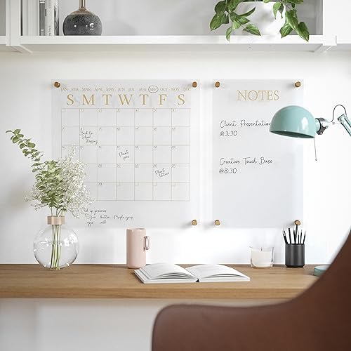 Martha Stewart Grayson Acrylic Calendar and Notes Board Set, Clear/Gold
