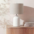 Nourison Home 24" White Textured Ceramic Table Lamp with Tan Linen Shade, Modern Accent Lamp, Bedside Lamp for Bedroom, Nightstand, Living Room