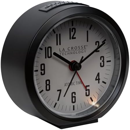 La Crosse Technology 617-710B-INT 4-Inch Round Black Atomic Analog Alarm Clock