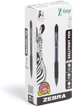 Zebra Pen Z-Grip Retractable Ballpoint Pen, Black Ink, 1.0mm, 12-Pack