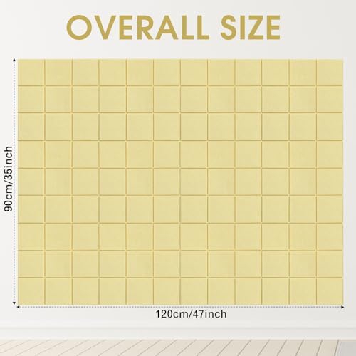 Honoson 12 Pack Felt Bulletin Board Tiles with Safe Adhesive, Light Yellow