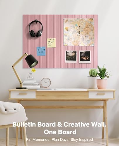 48" x 36" Large Cork Bulletin Board Tiles, Peel and Stick Felt Wall Panels for Vision, Message Center, Picture and Prayer Board for Office, Dorm, Room and Desk Decor(Pink)