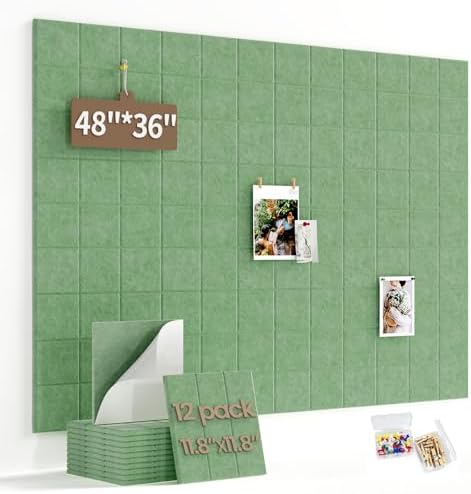 Large Felt Bulletin Board for Walls: 12-Pack Black Cork Board Alternative 11.8x11.8 Inch Peel and Stick Pin Board Wall Decor for Home Organization, Office Memo Board, Self-Adhesive Wall Tiles