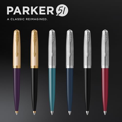 Parker 51 Ballpoint Pen, Black Barrel with Gold Trim, Medium Point, Includes Black Ink and Premium Gift Box
