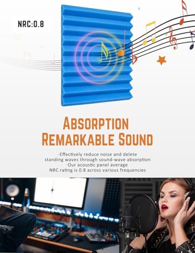 Sound Proof Foam Panels for Wall 48 Pack Acoustic Panels Sound Absorbing 1" X 12" X 12" Fire-Proofed Soundproofing Foam High Density Sound Dampening Panels for Room Studio Blue Black