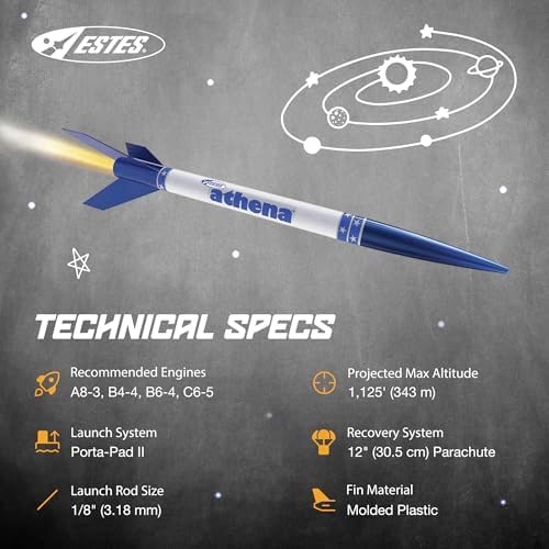 Estes 2452 Athena Rocket-Building Kit, Prebuilt Beginner Flying-Rocket Model Kit for Ages 10+, Blue