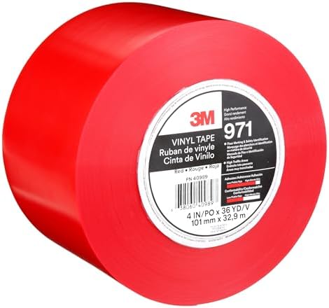 3M Durable Floor Marking Tape 971, Red, 4 in x 36 yd, 17 mil, 1 Roll