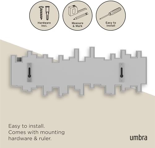 Umbra Sticks Wall Mount Coat Rack, 5 Hook Retractable Pegs, Grey