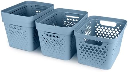 Glad Plastic Storage Basket Set, Value Pack of 6 | Open Storage Bins for Shelves, Bathroom, Pantry, Closet | Nesting Organizer Boxes with Handles, 4 Gallon, Marina Blue