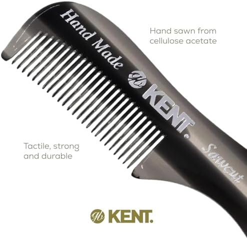 Kent A 81T Graphite X-Small Gentleman's Beard and Mustache Pocket Comb, Fine Toothed Pocket Size for Facial Hair Grooming and Styling. Saw-cut of Cellulose Acetate, Hand Polished. Hand-Made in England