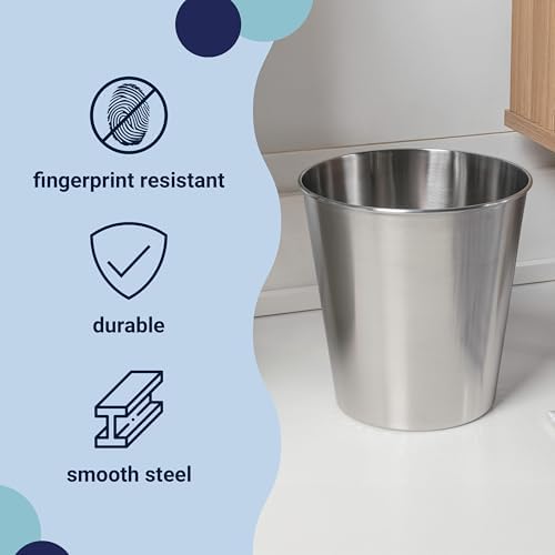 happimess Nolan 2 Gal Smooth Steel Wastebasket, Brushed Steel