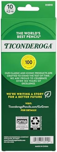 Ticonderoga Wood-Cased Pencils, Pre-Sharpened | #2 HB Soft, Metallic Colors, 10 Count, Standard Size, High Quality Eraser