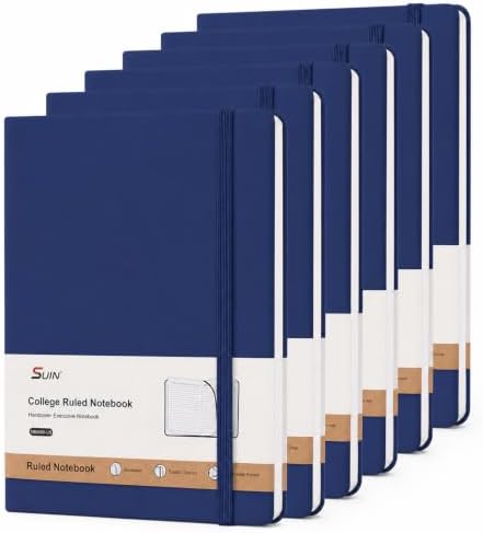 SUIN 6 Pack A5 Hardcover Lined Journal Notebooks, 200 Pages, Navy Blue