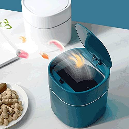 Trash can Plastic Mini Trash Can with Lid Modern Wastebasket for Bathroom Vanity Desktop Tabletop Or Coffee Table- 2 L-Blue/White Wastebasket (Color : Blue B Size : 2 Pack) (Blue B 1 Pack)