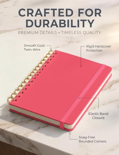 5 Pack Hardcover Spiral Notebooks, 8.3" x 6.3" Lined Journal Set, 100 GSM Bleed-Resistant Paper, 200 Pages Twin-Wire Bound Notebook with Elastic Band & Category Stickers for Office, School