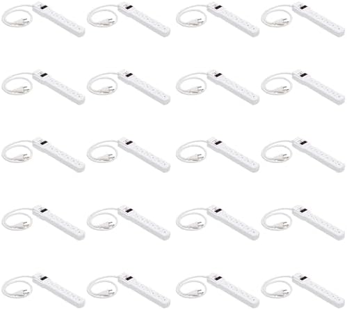 Amazon Basics 6-Outlet Surge Protector Power Strip with 200J Protection, Circuit Breaker, 2ft Extension Cord, White, 20-Pack