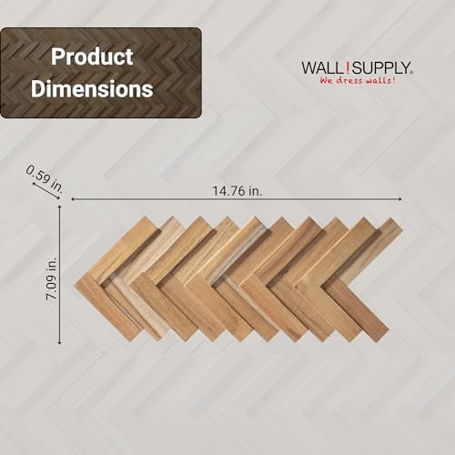 Wall!Supply 3D Wall Panels – Reclaimed Herringbone Asian Teak Wood – Home Decor Wallpaper Alternative for Living Room, Bedroom & Office – Easy DIY Installation – 16 Pack, Covers 11.63 Sq Ft