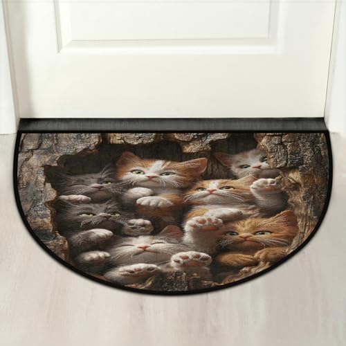 Cute Male Cats Half Round Door Mat Non Slip Washable Semi Circle Area Rug Absorbent Soft Half Moon Rug Floor Mat for Indoor Outdoor Kitchen Bathroom Patio Front Door Mat Decor