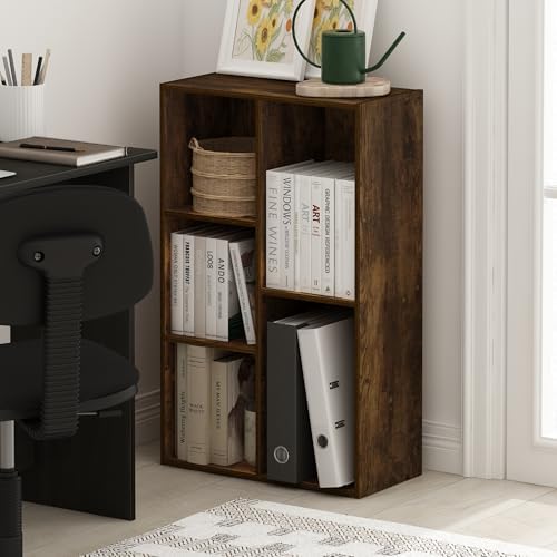 Furinno LUDER Book Shelf, 5-Cube Bookshelf, Open Storage Shelf Bookcase, Easy Assembly, 9.4" x 19.7" x 31.5", for Living Room, Bedroom, Home Office, Amber Pine