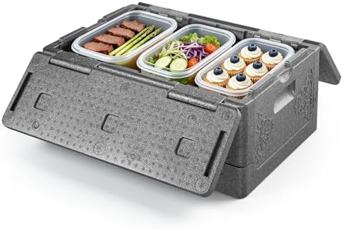 VEVOR Collapsible Insulated Food Warmer, 40 Qt Non-Electrical Thermal Carrier, Lightweight and High-Rigidity EPP Hot Box, for Delivery, Transport, Catering BBQ Event, Keeps Warm/Cold 4 Hours (Gray)
