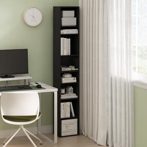 Furinno PASIR Book Shelf, 8-Tier Bookshelf, Bookcase with Open Shelf, 9.3 x 11.8 x 70.9, for Living Room, Bedroom, Home Office, Blackwood