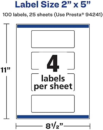 Avery® Printable Durable White Rectangle Labels, Sure Feed® Technology, 2" x 5", Print-to-the-Edge, Waterproof Labels, Laser & Pigment-Based Inkjet Compatible, 100 Total