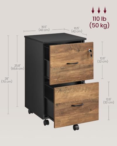 VASAGLE 2-Drawer File Cabinet, Small Rolling, Locking, Printer Stand