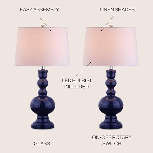 JONATHAN Y Genie 28.5" Glass Table Lamp, Navy, Set of 2