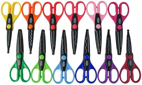 School Smart Paper Edger Scissors, 6-1/2 x 2-1/2 Inches, Assorted Colors, Set of 12