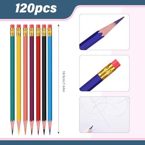 TecUnite 120 Pcs #2 HB Colorful Rainbow Pencils with Eraser Writing Drawing