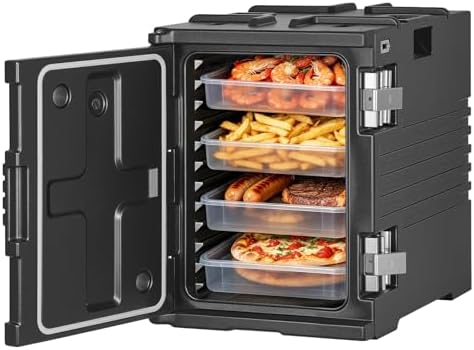 VEVOR Insulated Food Pan Carrier, 95 Qt Non-Electrical Food Warmer, with Wheel & 304 Stainless Steel Latch, LLDPE Stackable Hot Box, for Various Pan Sizes(NOT Included), Fit Catering BBQ Event(Black)