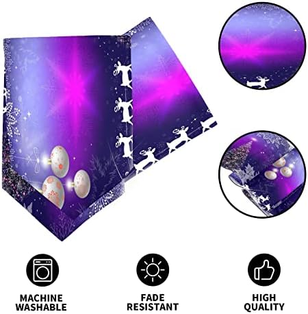 ALAZA Double-Sided Christmas Purple Snowflakes Christmas Tree Santa Claus on Deer Table Runner 18x72 Inches Long,Table Cloth Runner for Wedding Birthday Party Kitchen Dining Home Everyday Decor 28