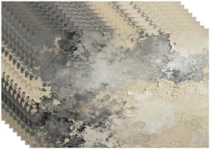 Batmerry Taupe Squares Texture Linen Placemats Set of 8, Grey and Beige Art Painting Washable Table Mats for Kitchen Table Thickened Heat Insulation Dining Set Indoor Outdoor 12X18 in