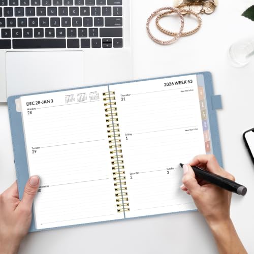 SUNEE 2027 Weekly & Monthly Planner 6.2"x8.5"- 12 Month (January 2027 - December 2027), Vegan Leather Cover, Pocket, Bookmark, Notes, Monthly Tab, Gray Blue
