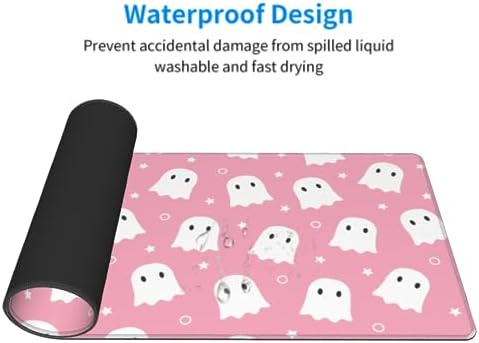 Pink Cute Ghost Mouse Pad XL 31.5 X 11.8 Inch Halloween Kawaii Spooky Funny Design Gaming Mousepad Extended Large Laptop Keyboard Desk Mat Non-Slip Rubber Base Stitched Edges for Home Office