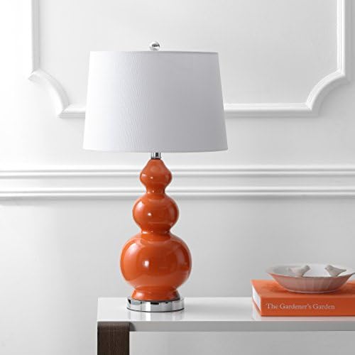 JONATHAN Y Bowen 27.5" Ceramic Triple Gourd Table Lamp, Coral/Chrome