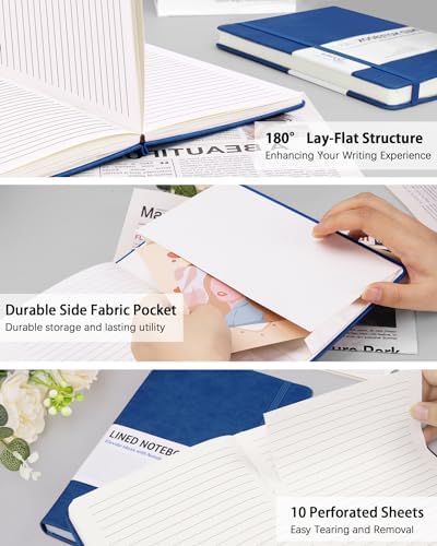 Dynta Hardcover Journal Notebooks, 10 Packs A5 Lined Journals Bulk for Writing 200 Pages/100Sheets, 8.4 x 5.8 inch, Classic Ruled Notebook for Work/Travel/College/Note Taking(Blue)