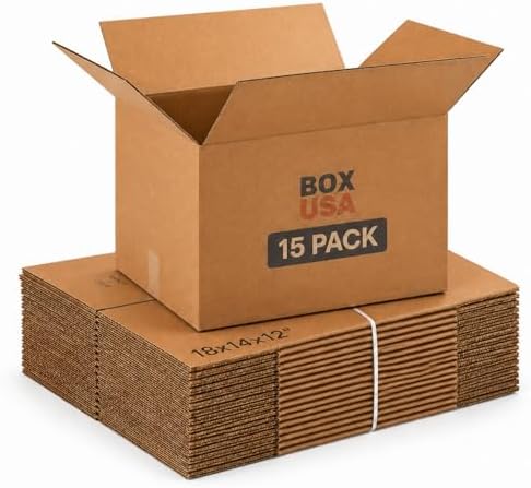 BOX USA Medium Moving Boxes 18"L x 14"W x 12"H 15-Pack - Corrugated Cardboard Box for Shipping, Mailing, Packing, Packaging and Storage
